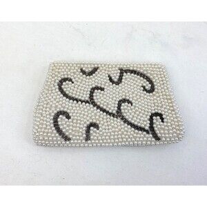 Vintage 1960s Emson White Glass Beaded Small Clutch Zip Hand Made Formal Wedding
